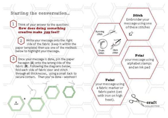 Instruction sheet for making a patchwork hexagon. 